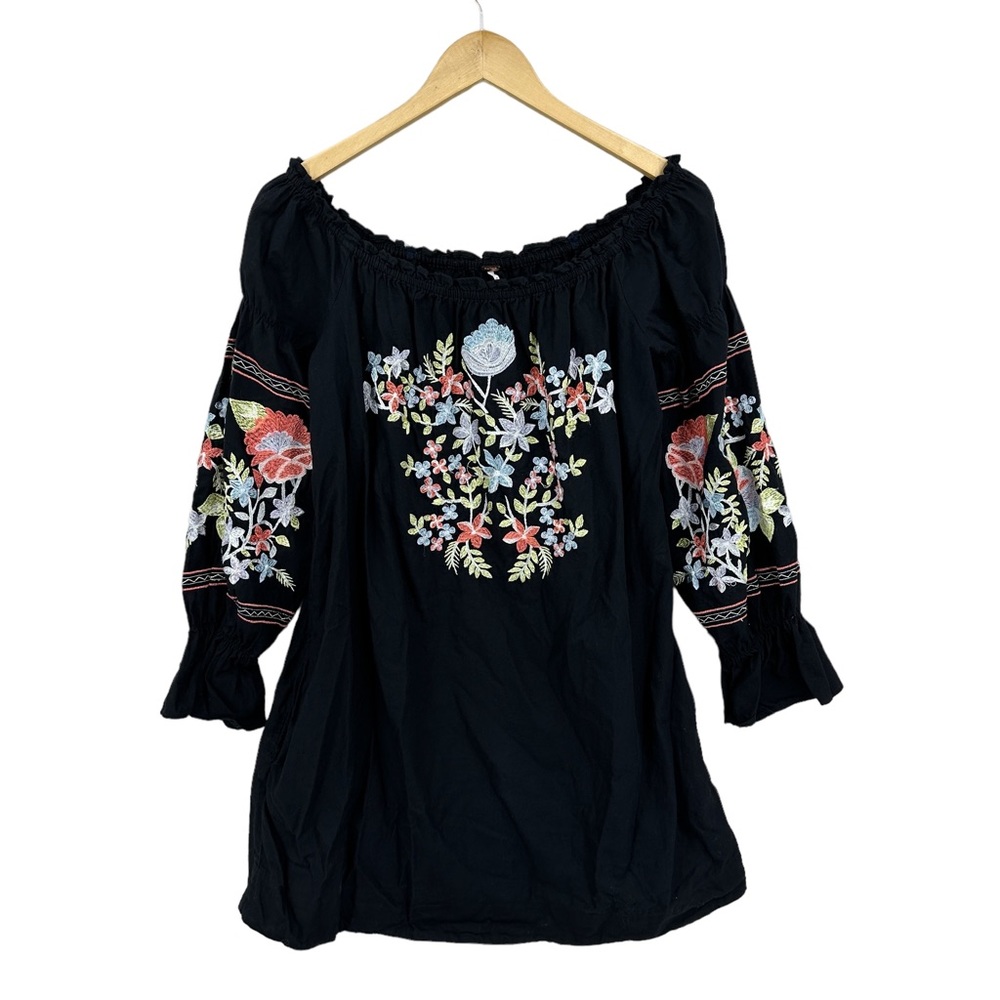 Free People Black Floral Embroidered Mini Dress